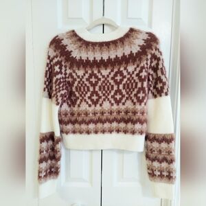 Lovers + Friends Sweater, Cream Brown Long Sleeve